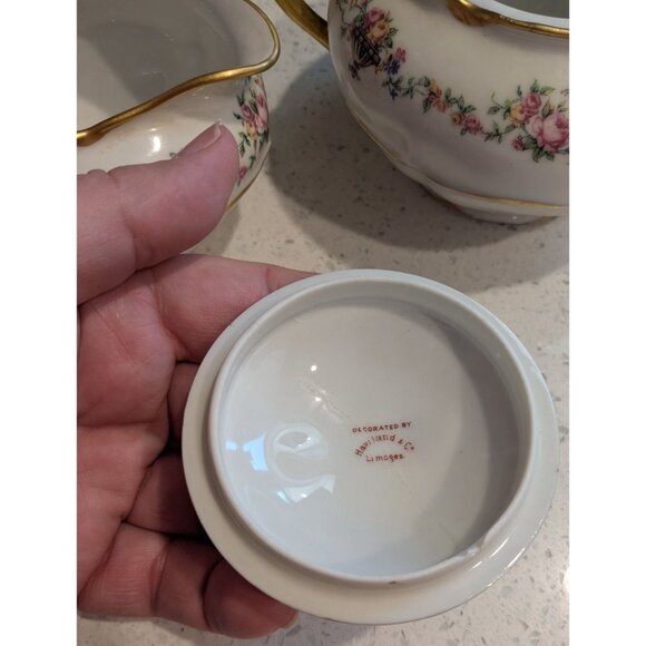 Haviland & Co Limoges Cream Sugar Bowl Gold Handles Bouquet Urn - Picture 14 of 16